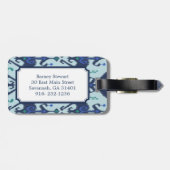 Étiquette À Bagage Monogramme tribal de motif d'ikat vert-bleu modern (Dos horizontal)