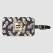 Étiquette À Bagage Monogramme Tropical Ananas Girly Gold Navy (Devant Horizontal)