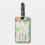 Étiquette À Bagage Monogramme tropical de fleurs et d'ananas | (Dos Vertical)