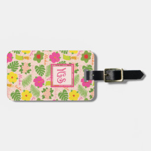 Étiquette À Bagage Monogramme tropical Fleur hawaïenne Aloha Hula fem