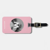 Étiquette À Bagage Monogramme tropical personnalisé | Rose pâle (Devant horizontal)