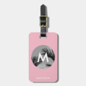 Étiquette À Bagage Monogramme tropical personnalisé | Rose pâle (Devant Vertical)