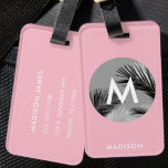 Étiquette À Bagage Monogramme tropical personnalisé | Rose pâle<br><div class="desc">Un look tropical contemporain et moderne pour vos voyages ! Facile à remplir avec personnaliser bouton!</div>
