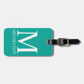 Étiquette À Bagage Monogramme Turquoise (Devant horizontal)
