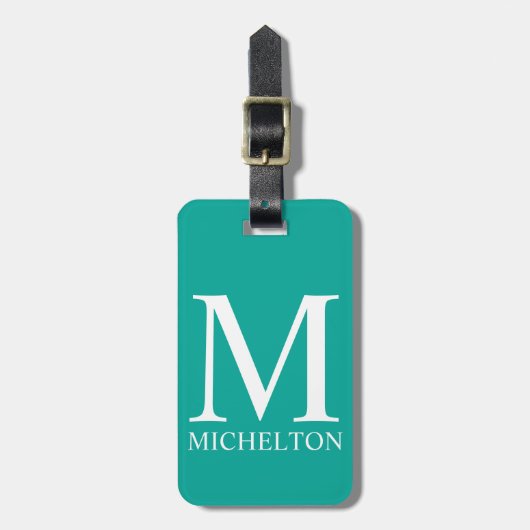 Étiquette À Bagage Monogramme Turquoise (Devant Vertical)