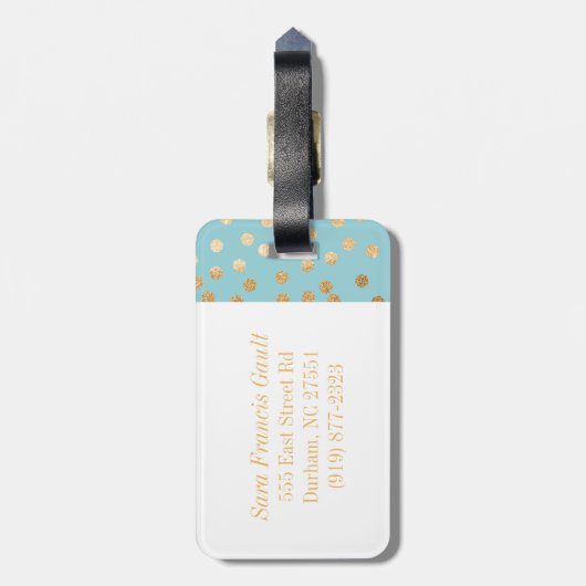 Étiquette À Bagage Monogramme Turquoise Blue et Gold Parties scintill (Dos Vertical)