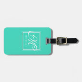 Étiquette À Bagage Monogramme Turquoise classique vert et blanc (Devant horizontal)