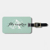 Étiquette À Bagage Monogramme turquoise de points d'or (Devant horizontal)