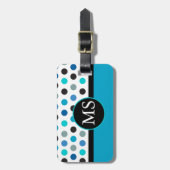 Étiquette À Bagage Monogramme turquoise de rayures de pois (Devant Vertical)