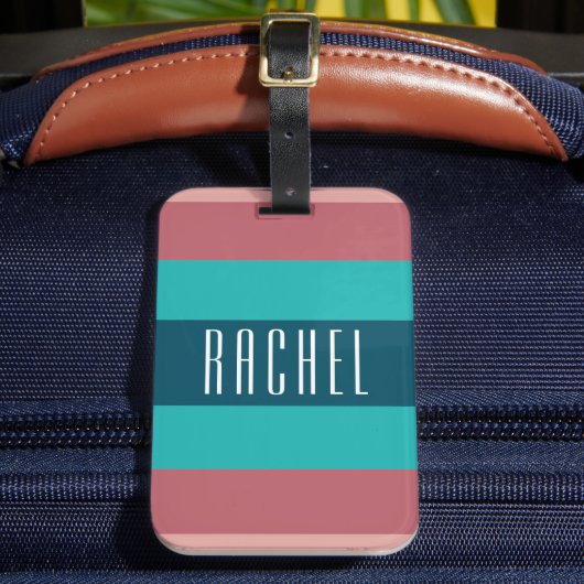 Étiquette À Bagage Monogramme turquoise et bourguignon (Insitu Rectoal 2)