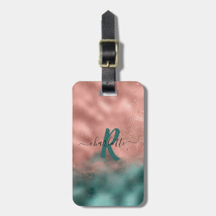 Étiquette À Bagage Monogramme Turquoise et doux Blush Ombre Foil Lugg