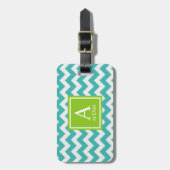 Étiquette À Bagage Monogramme Turquoise et Lime Chevron Imprimer (Devant Vertical)