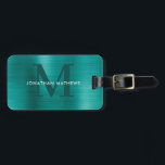 Étiquette À Bagage Monogramme Turquoise métallique brossé moderne<br><div class="desc">Tag de bagage Turquoise en métal brossé moderne</div>