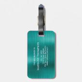 Étiquette À Bagage Monogramme Turquoise métallique brossé moderne (Dos Vertical)