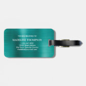 Étiquette À Bagage Monogramme Turquoise métallique brossé moderne (Dos horizontal)