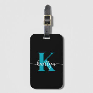 Étiquette À Bagage Monogramme Turquoise noir