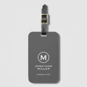 Étiquette À Bagage Monogramme typographique classique gris minimal (Devant Vertical)