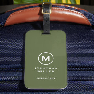 Étiquette À Bagage Monogramme typographique classique minimal d'olive