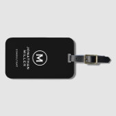 Étiquette À Bagage Monogramme typographique moderne noir minimal (Devant Horizontal)