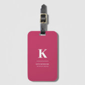 Étiquette À Bagage Monogramme Typographique Moderne Rose Chaud Minima (Devant Vertical)