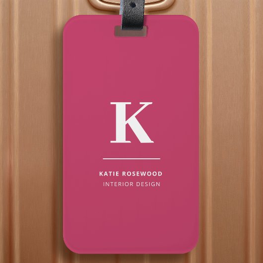 Étiquette À Bagage Monogramme Typographique Moderne Rose Chaud Minima