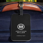Étiquette À Bagage Monogramme typographique noir blanc moderne<br><div class="desc">Un design vertical professionnel dans le style moderne avec un emblème en monogramme noir et blanc avec grand classique typographie de bloc monogramme initial avec nom et titre ci-dessous. Le texte peut être facilement customisé à l'aide des champs fournis.</div>