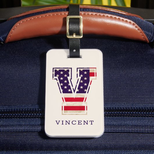 Étiquette À Bagage Monogramme V Drapeau USA Moderne (Insitu Rectoal 2)