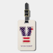 Étiquette À Bagage Monogramme V Drapeau USA Moderne (Devant Vertical)