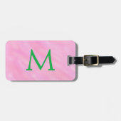 Étiquette À Bagage Monogramme vert aquarelle rose (Devant horizontal)