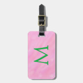 Étiquette À Bagage Monogramme vert aquarelle rose (Devant Vertical)