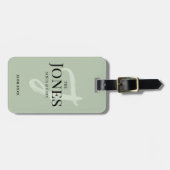 Étiquette À Bagage Monogramme vert de Sage moderne personnalisé nouve (Devant horizontal)