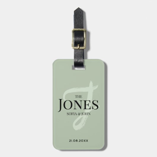 Étiquette À Bagage Monogramme vert de Sage moderne personnalisé nouve (Devant Vertical)