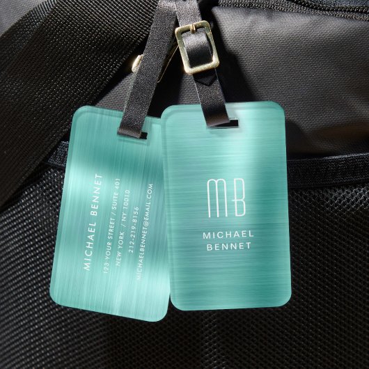 Étiquette À Bagage Monogramme Vert Élégant