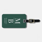 Étiquette À Bagage Monogramme Vert Élégant (Devant horizontal)