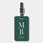 Étiquette À Bagage Monogramme Vert Élégant (Devant Vertical)