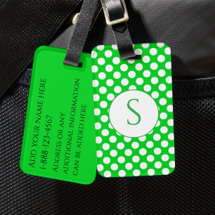 Étiquette À Bagage Monogramme vert et points colorés vifs