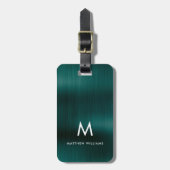 Étiquette À Bagage Monogramme Vert Faux Métal Acier Stylisé Personnal (Devant Vertical)