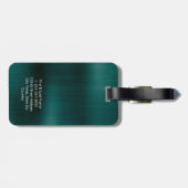 Étiquette À Bagage Monogramme Vert Faux Métal Acier Stylisé Personnal (Dos horizontal)