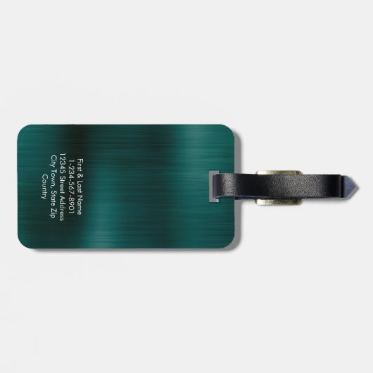 Étiquette À Bagage Monogramme Vert Faux Métal Acier Stylisé Personnal (Dos horizontal)