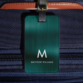 Étiquette À Bagage Monogramme Vert Faux Métal Acier Stylisé Personnal