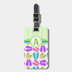 Étiquette À Bagage Monogramme vert Flip Flops et Surboard Beach