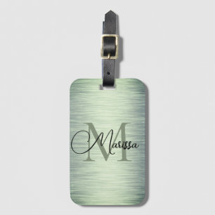 Étiquette À Bagage Monogramme Vert Pailleté