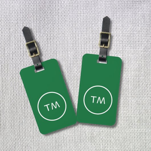 Étiquette À Bagage Monogramme vert simple en cercle gras