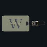 Étiquette À Bagage Monogramme vert simple et moderne<br><div class="desc">Design monogramme simple et moderne sur un arrière - plan vert olive.</div>