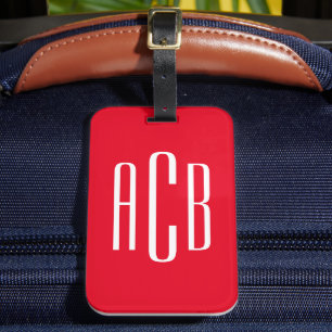 Étiquette À Bagage Monogramme vertical trois lettres rouge et blanc
