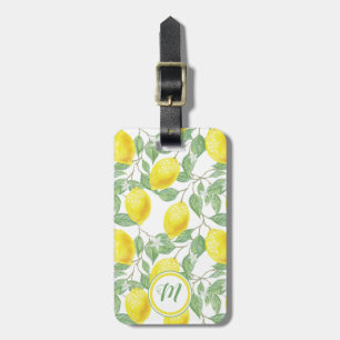 Étiquette À Bagage Monogramme Vintage Fruits de citron Feuilles et fl