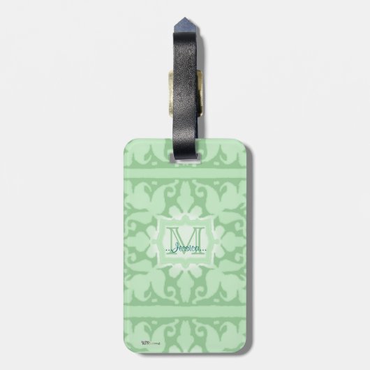 Étiquette À Bagage Monogramme vintage (vert menthe) (Dos Vertical)