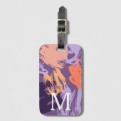 Étiquette À Bagage Monogramme violet et corail Abstrait (Devant Vertical)