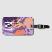 Étiquette À Bagage Monogramme violet et corail Abstrait (Devant Horizontal)