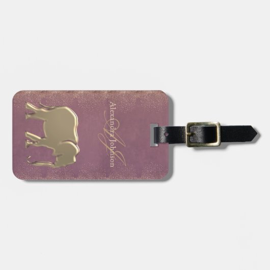 Étiquette À Bagage Monogramme violet et or (Devant horizontal)